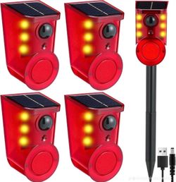 Solar Motion Sensor Alarm Device - Waterproof, Multi-Mode, Wide-Angle Sensing, 110dB Alarm & Strobe Lights for Indoor & Outdoor Security