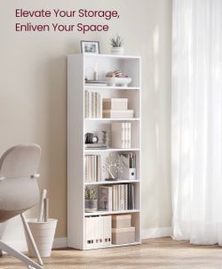 Bookshelf, 23.6 Inches Wide, 6-Tier Open Bookcase with Adjustable Storage Shelves, Floor Standing Unit, Cloud White ULBC166T14