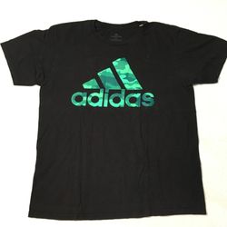 Adidas Mens Black with GREEN CAMO  Logo Amplifer Short Sleeve Shirt Size Large