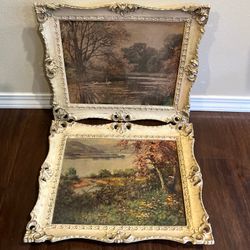 Vtg TURNER Country Art Prints Ornate Victorian French Style Frame Farmhouse Set