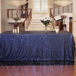 Sequin Navy Tablecloth 90x132