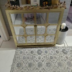 Gold 3 Drawer with Mirrored Front Accent Cabinet. 