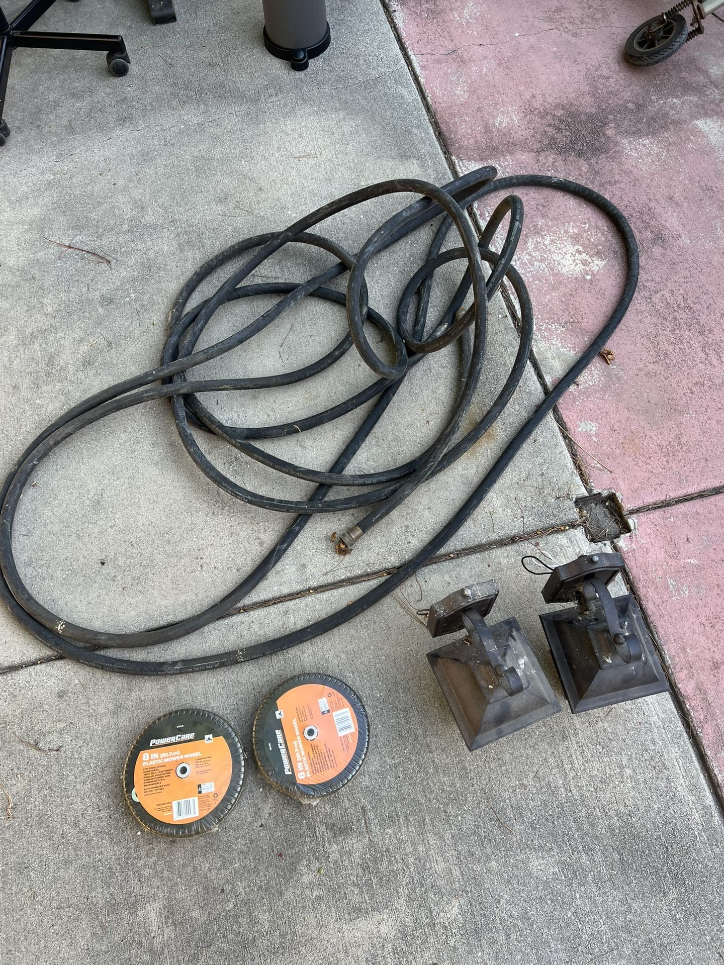 Outdoor Lights, Hose, & New Lawnmower Wheels