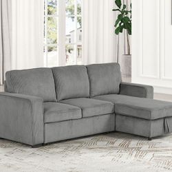 Brand New Plush Dark Grey Or Brown Corduroy Sectional Sofa Storage Sleeper
