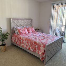Bedroom Set (Queen Bed + Dresser + Mattress+ Nightstand) – Excellent Condition