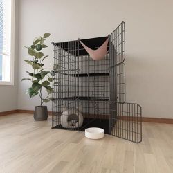 Large 3-Tier Cat Cage Indoor, DIY Cat Enclosures Detachable Metal Wire,
