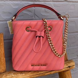 Michael Kors Grapefruit Leather Bucket + Crossbody Purse