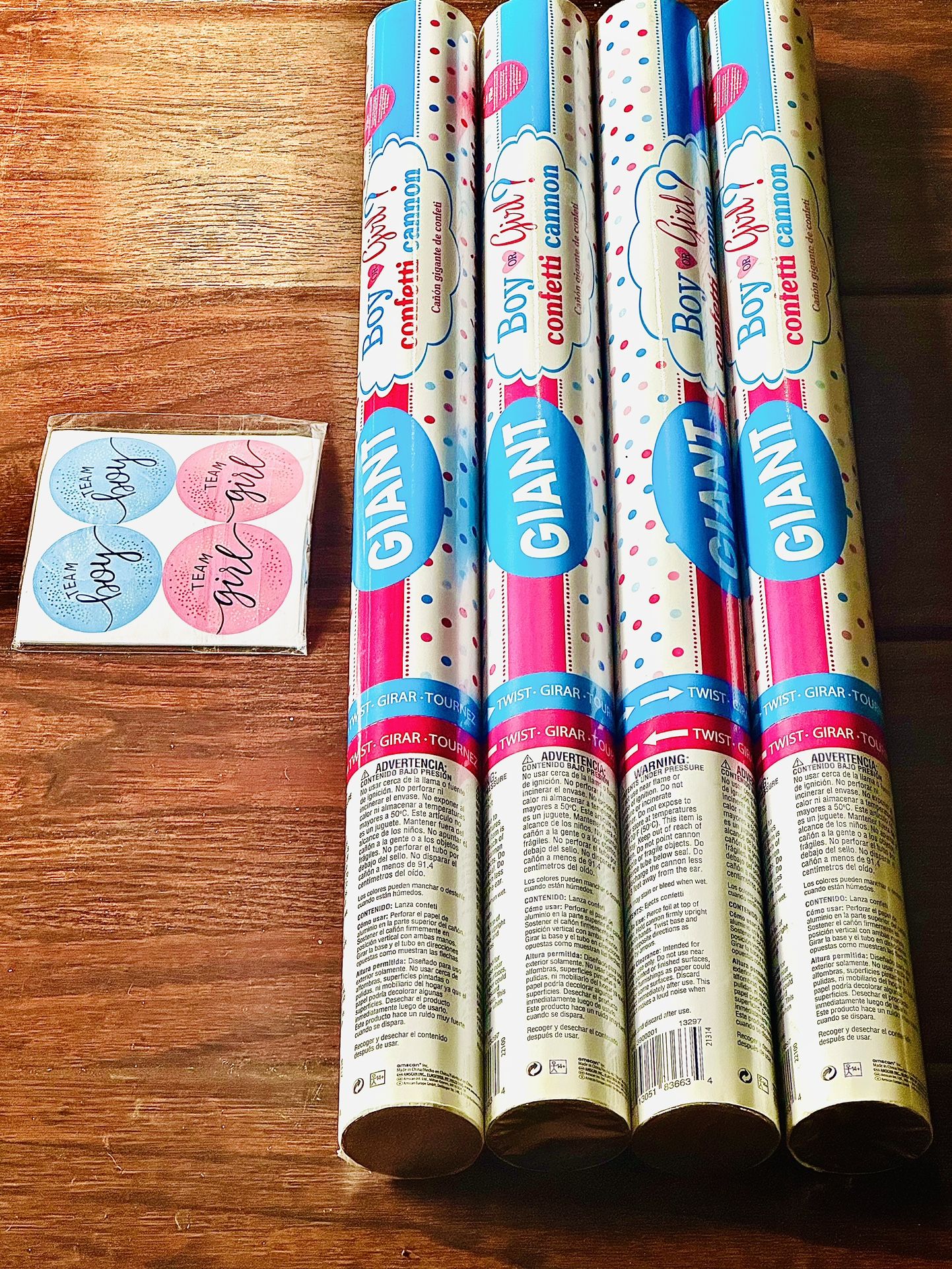 🎉 Gender Reveal Confetti Cannons – 4 Pack + Team Boy/Girl Stickers 🎈