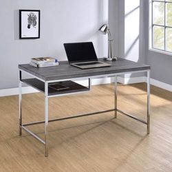 Desk With Open Storage Shelf!  Weathered Grey Polished Finish! 