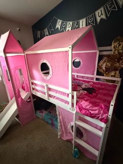 Pink Castle Girls Bunk Beds W/ Slide