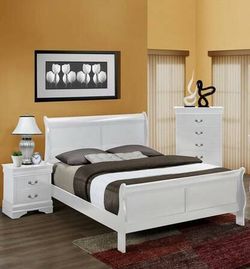 WHITE QUEEN SLEIGH BED WITH MATTRESS SET NEW