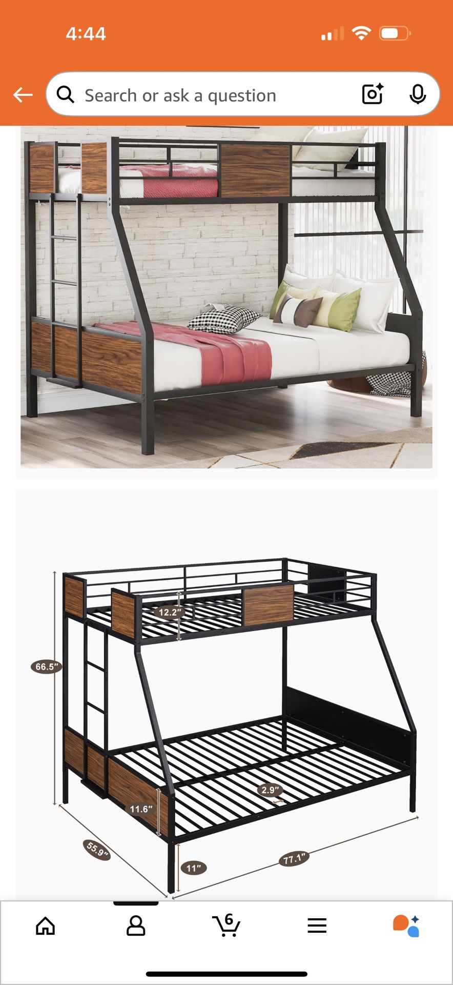 Twin Over Full Bunk Bed, Metal Bunk Bed Frame with Safety Rail
