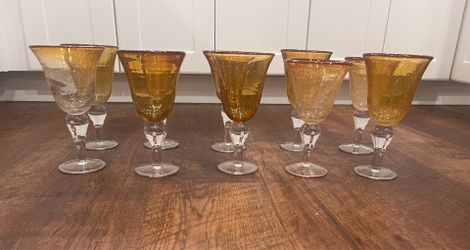 Pottery Barn Hand-Blown Amber Bubble Glass Goblets – Set of 10