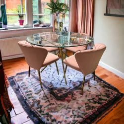 Glass Top table + 4 Smooth Velvet Dusky Pink Dining Chairs