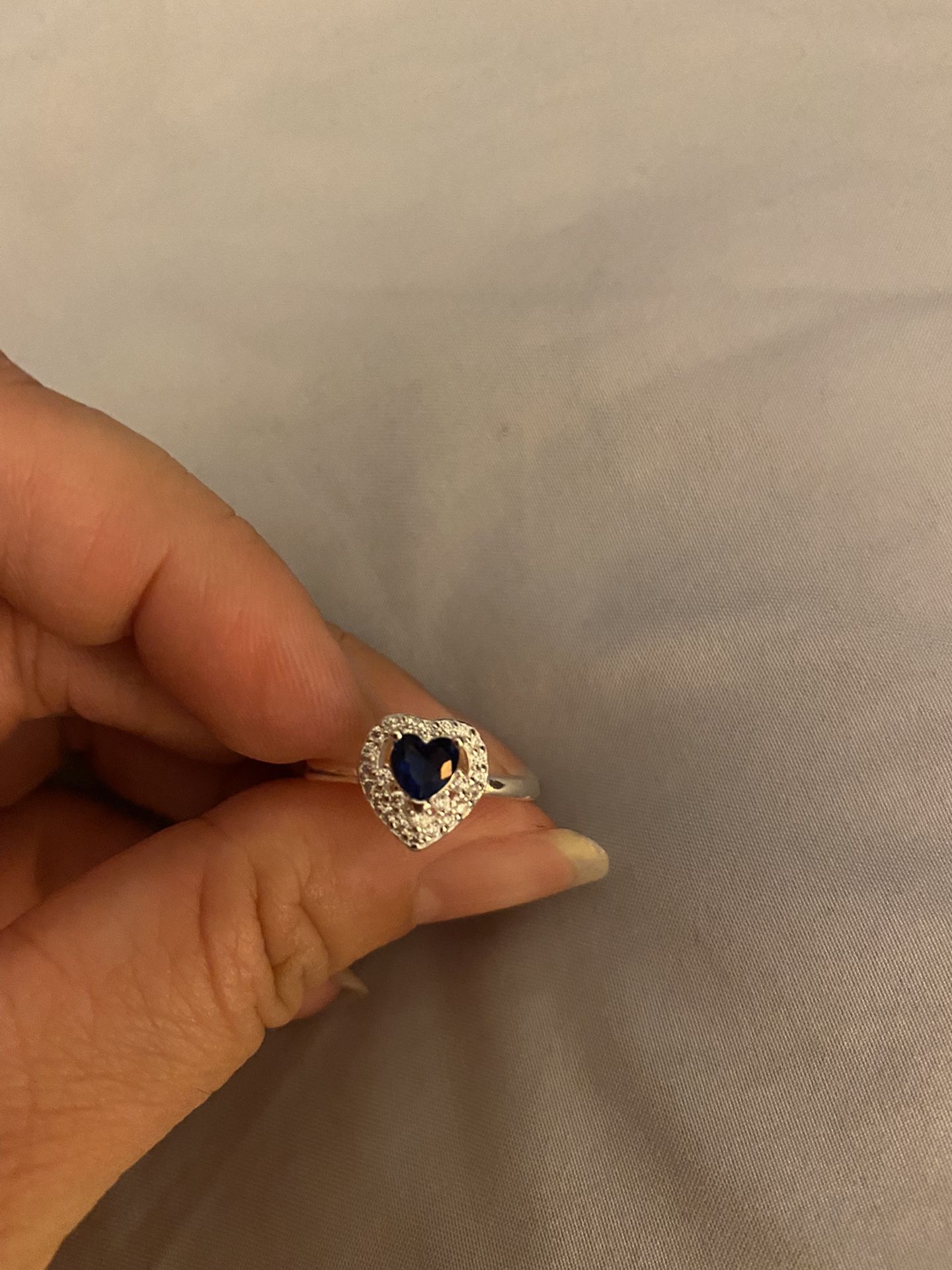Real 925 Sterling Silver Blue Sapphire Heart ❤️ Wedding Ring Size 7