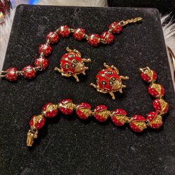2 Ladybug Bracelet And Brooch Sets