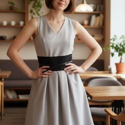 Calvin Klein Taupe & Black Fit-and-Flare Dress
