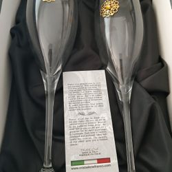 NEW Franco Vetrerie e Cristallerie  Champagne Flutes Iridescent Gold Handmade Italy