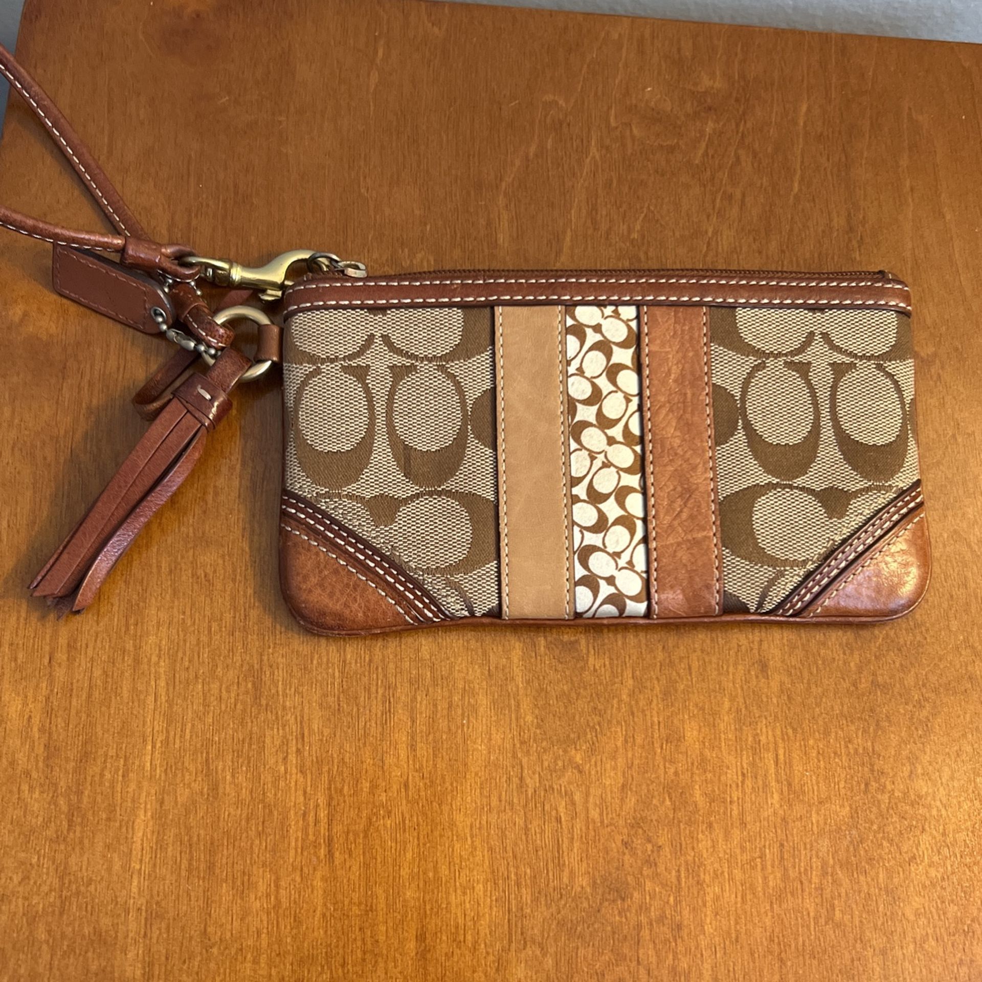 Coach Leather Trim With Tassel Wristlet