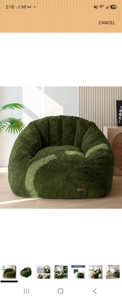 Giant green faux fur bean bag chair
