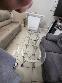 Round Glass Top Side Table with Metal Base