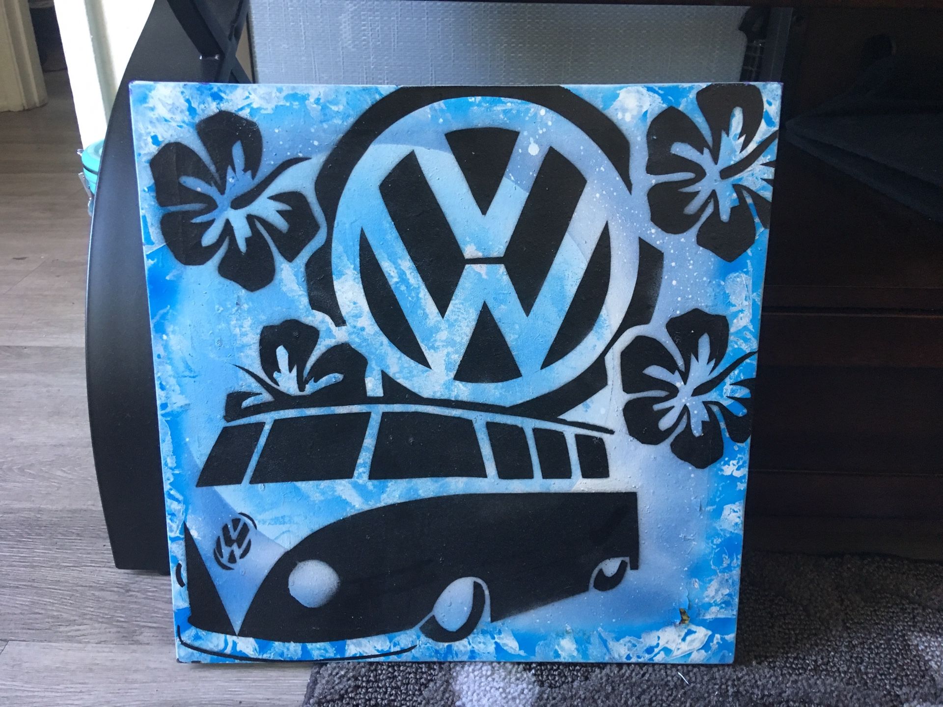 VW Bus spray paint wall art