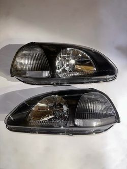 96-98 Honda Civic Black Clear Headlights