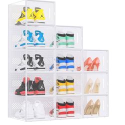 eWonLife Large Shoe Organizer Storage Box with Magnetic Door,12 Pack Clear Plastic Stackable Sneaker Containers for Closet, Connect Left and Right Sho