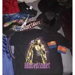 Wwf Undertaker Bundle .T-shirt 2 Hats Embroidered  And 2 Sweat Bands From March 30 2008  