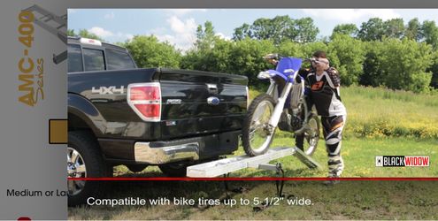Black Widow Motorcycle Bike Hitch Carrier, Loading Ramp, 400 lb Cap