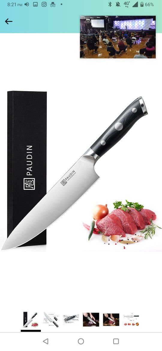  PAUDIN Chef Knife 8 inch - Ultra Sharp Kitchen Knife, Premium German Stainless Steel Forged Chef's Knife with Ergonomic Triple Rivet G10 Handle, Clas