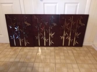 Interiors by Design 3 Panel Wooden Mirror Art Set - Bamboo and Butterflies, 24" x 18"