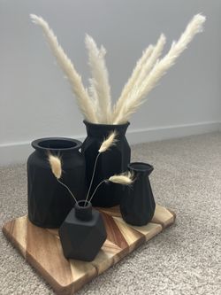 Modern Boho Matte Black Vase Set – 4 Pieces