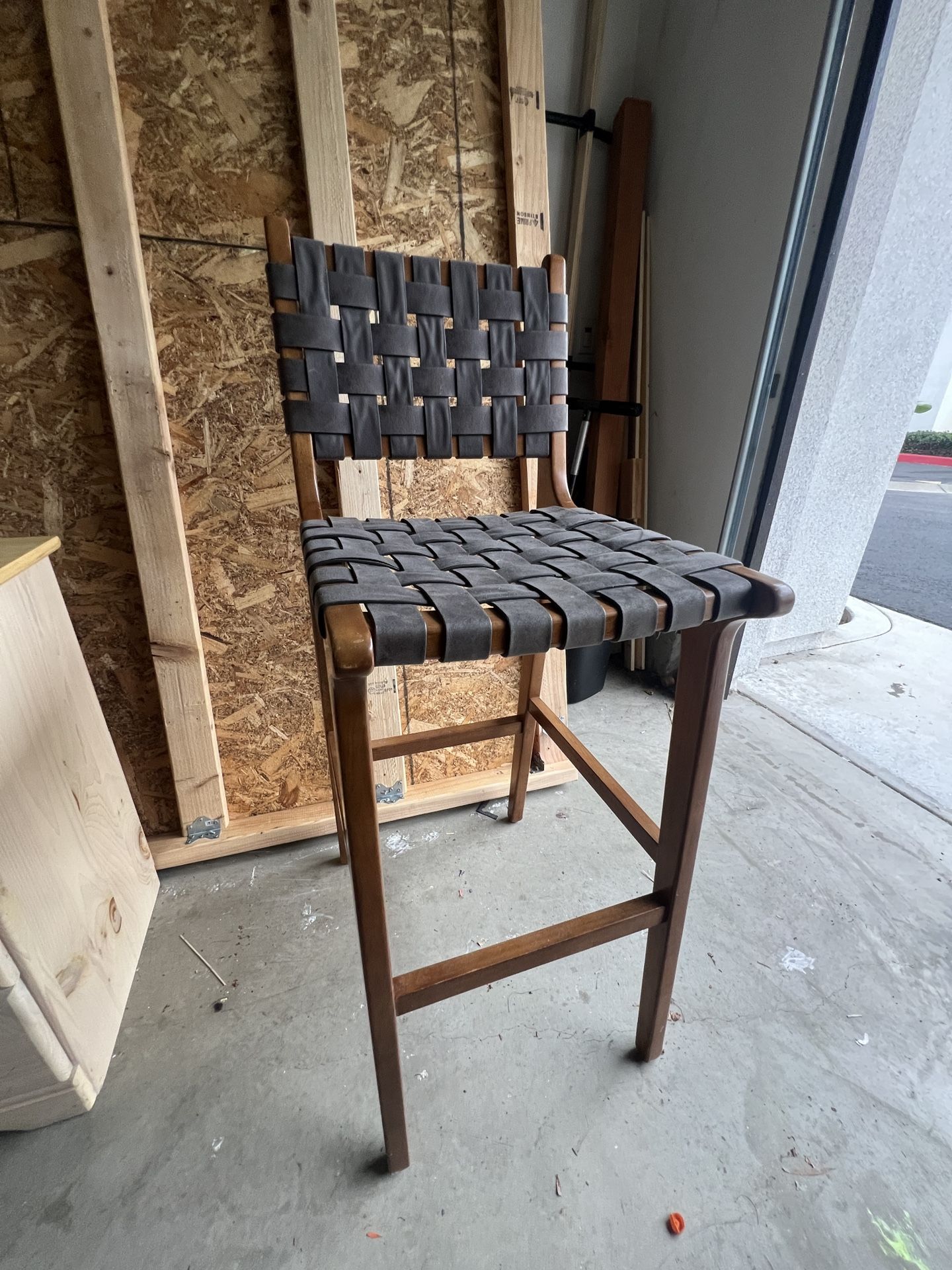 Faux Leather Woven Counter Height Stool Kitchen Wooden Barstool