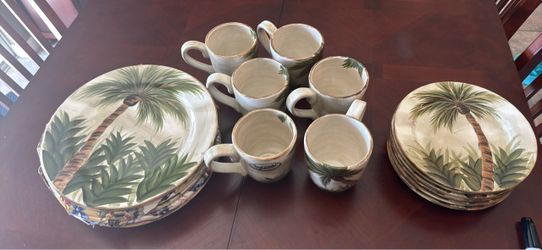 Kona Tabletops Unlimited Hand-painted Palm Tree Collection-8 dinner plates, 8 salad plates & 8 mugs