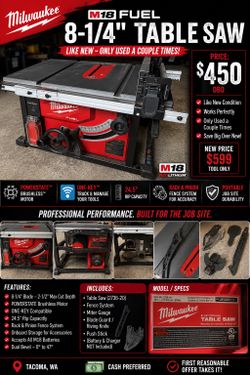 🔥 Milwaukee M18 FUEL ONE-KEY 8-1/4” Table Saw – Like New! 🔥