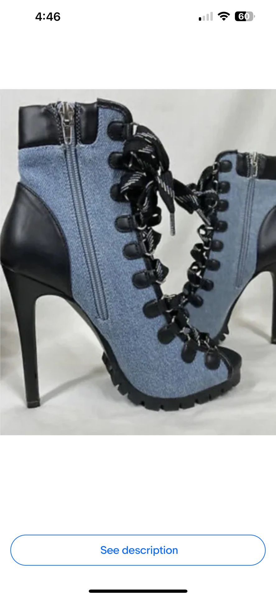 Steve Madden Fearless Fabric Peep Toe Mid-Calf Fashion Boots Black/Denim SIZE 6