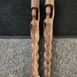 Hand Carved wooden Women with basket