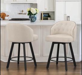 Counter Height Bar Stools Set of 2, 26" Swivel Fabric Upholstered Bar Stools with Backs and Metal Le