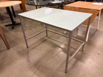 Modern Frosted Glass Top Desk with Metal Base