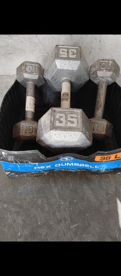 Weights / Hex Dumbbells One 35 pounds Two 10 pounds Metal Perfect surprise Christmas 🎁