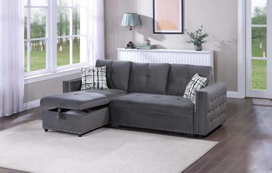 Brand New Grey Sectional Sofa Storage Sleeper 