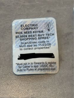 McDonald's Monopoly Electric Company #928 Game Piece
