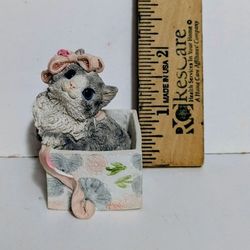 Cat Figurine In Floral Box Miniature Home Decor Collectible Vintage