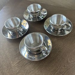 Espresso Cups And Saucers Stainless Steel Set Of 4