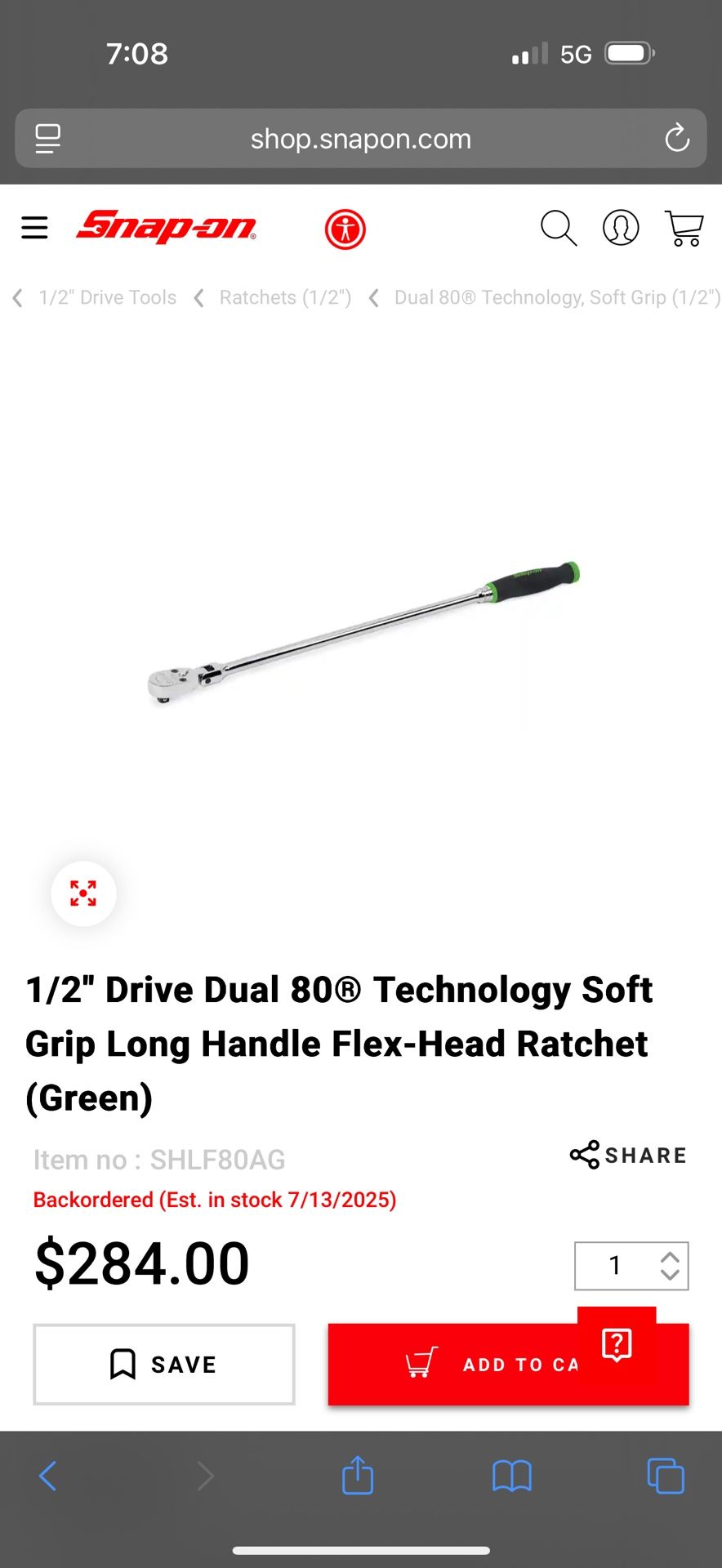 Brand New Snapon 1/2 Drive Extra Long Handle Ratchet 