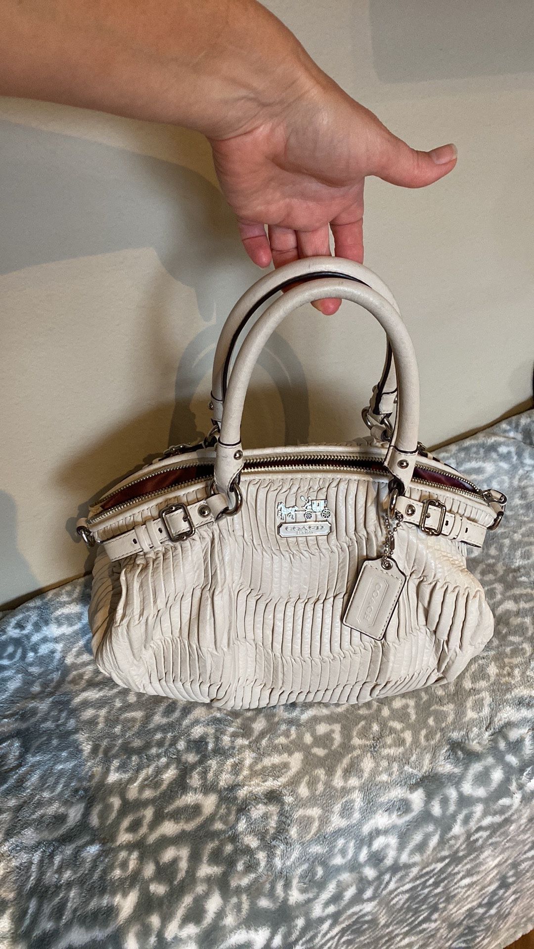 Off White Soft Leather Coach Bag