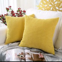 MERNETTE Set of 2 Thick Chenille Corduroy Soft Yellow Throw Pillow Covers