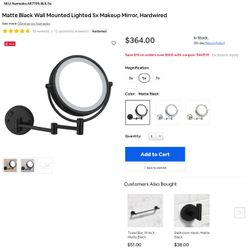 Nameeks Matte Black Wall Mounted Makeup Mirror