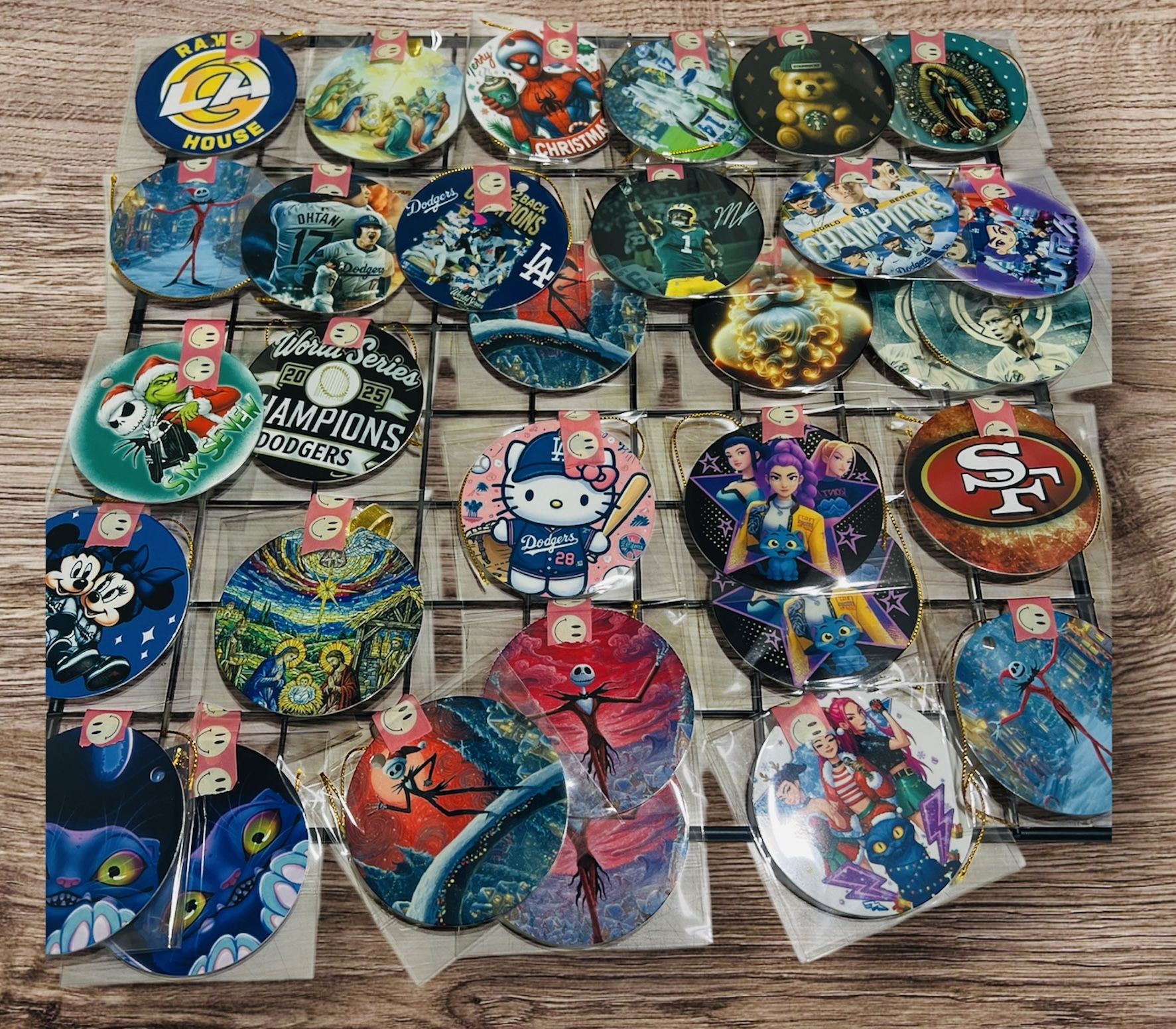 Christmas Ornaments Custom Adornos Navidad Hello Kitty Spider Man Dodgers Demon Hunters Grinch Jack Skeleton Mickey Mouse